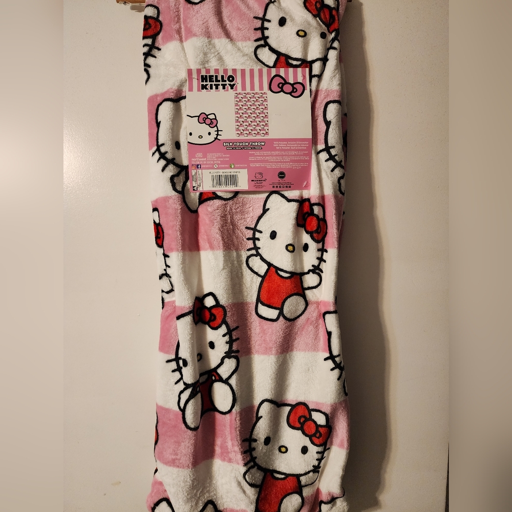 Hello Kitty Pink Bows And Stripes Silk Touch Throw Blanket